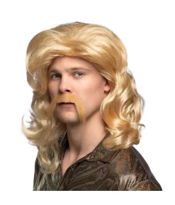 Blond paryk med moustache
