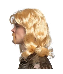 Blond paryk med moustache