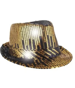 Fedora hat med pailletter, guld og sort