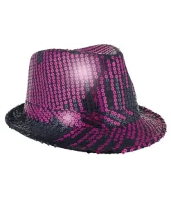 Fedora hat med pailletter, pink og sort