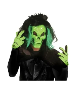 Grøn kraniemaske med handsker