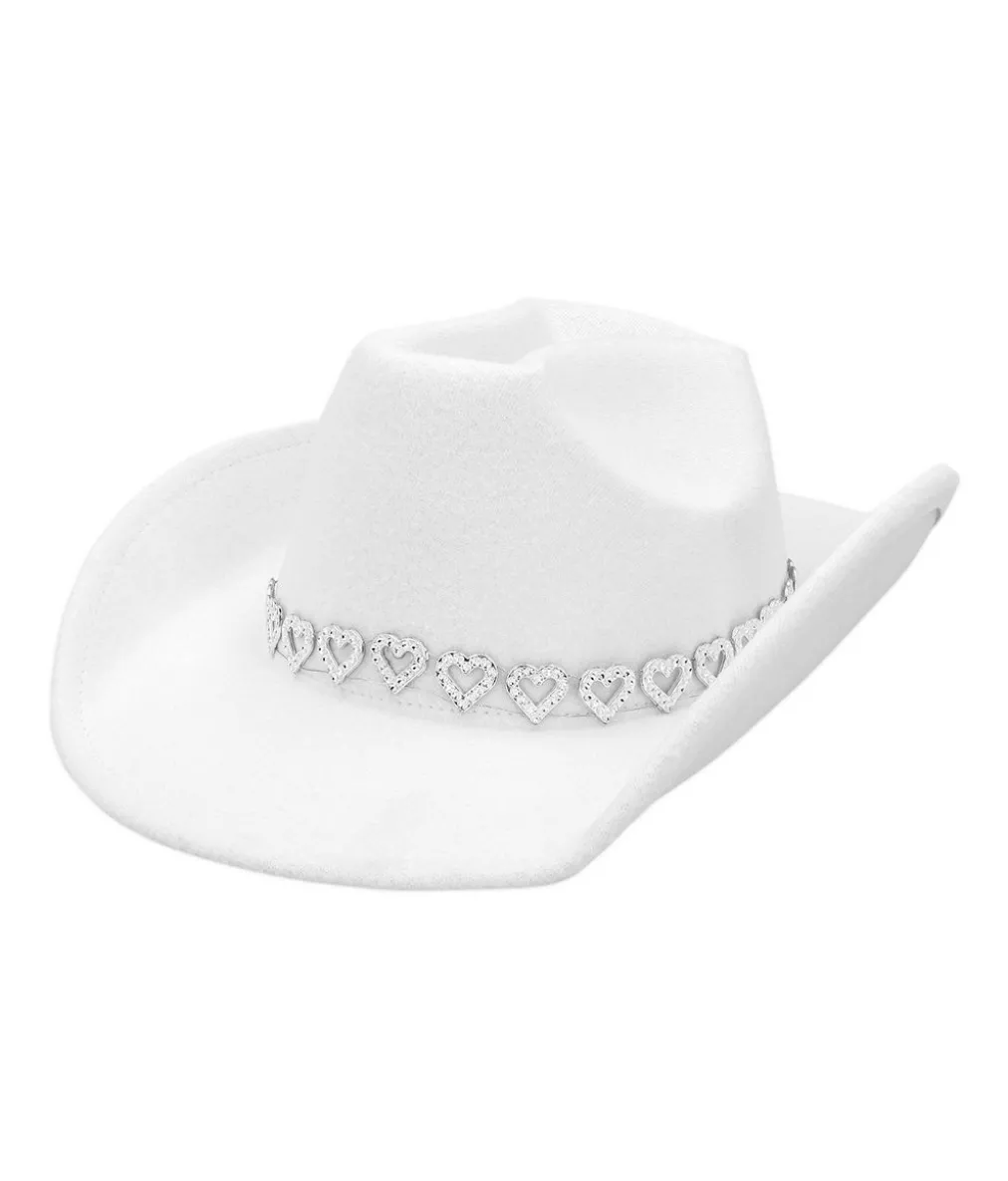 Hvid cowboyhat med sølv hjerter
