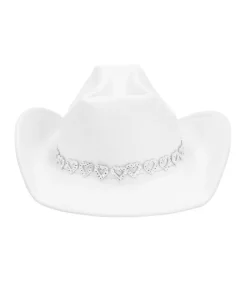 Hvid cowboyhat med sølv hjerter