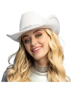 Hvid cowboyhat med sølv hjerter