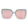 Hvide bling bling briller med pink glas