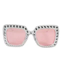 Hvide bling bling briller med pink glas