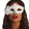 Hvid halvmaske med blomst