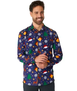 Juleskjorte Christmas icons blue
