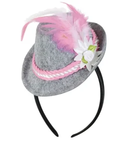 Mini tyrolerhat med pink bånd og fjer