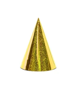 Partyhatte guld holografisk, 6 stk