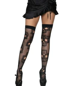 Sorte kranie net stockings