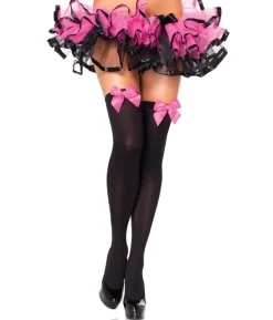 Sorte stockings med neonpink sløjfe