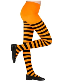 Sort og orange stribede strømpebukser til børn