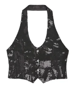 Sort pailletvest dame